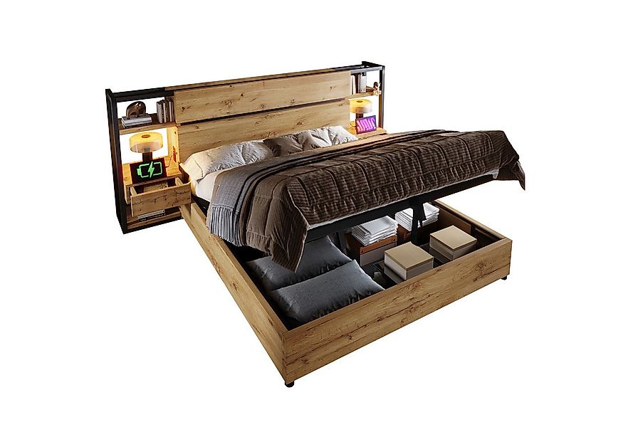 MODFU Holzbett mit Schubladen und Stauraum (Doppelbett, 1-tlg., 180×200cm, günstig online kaufen