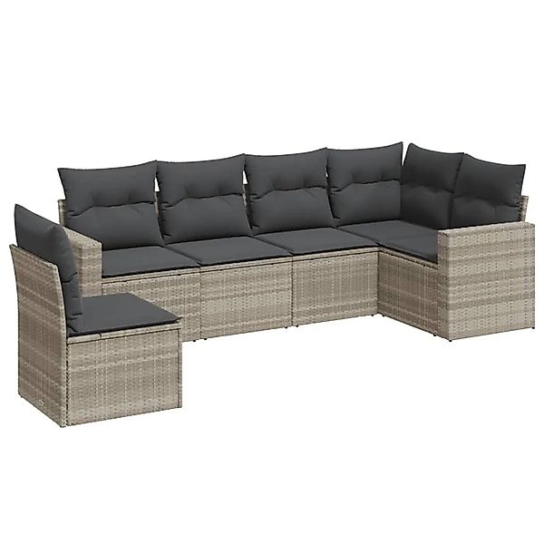 vidaXL 6-Tlg Garten-Sofagarnitur mit Kissen Hellgrau Poly Rattan 3251369 günstig online kaufen