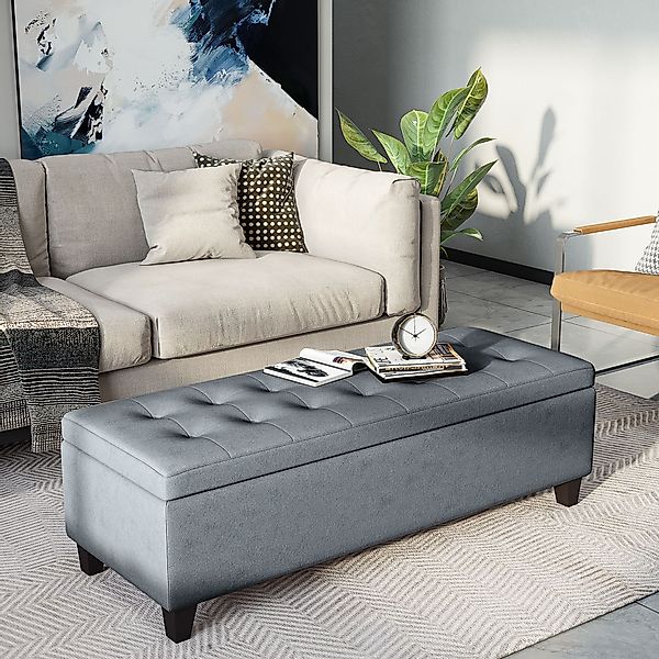 HOMCOM Sitzbank Polsterbank mit Stauraum Bettbank mit Deckel in Leinenoptik günstig online kaufen