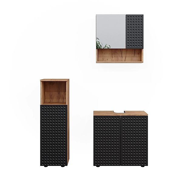Vicco Badmöbel-Set Irma Goldkraft Eiche/Anthrazit 3 Teile Opt 2 günstig online kaufen
