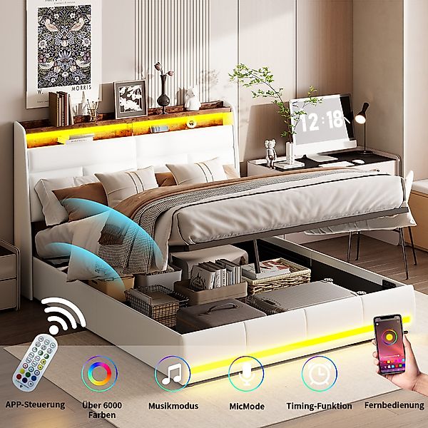 FUROKOY Polsterbett Stauraumbett(1-tlg),LED-Beleuchtung Hydraulisches Kunst günstig online kaufen