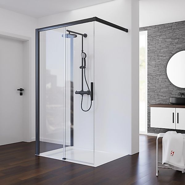 Schulte Schiebetür Walk In mit Wand Mattschwarz 140 x 90 x 200 cm DIN Links günstig online kaufen