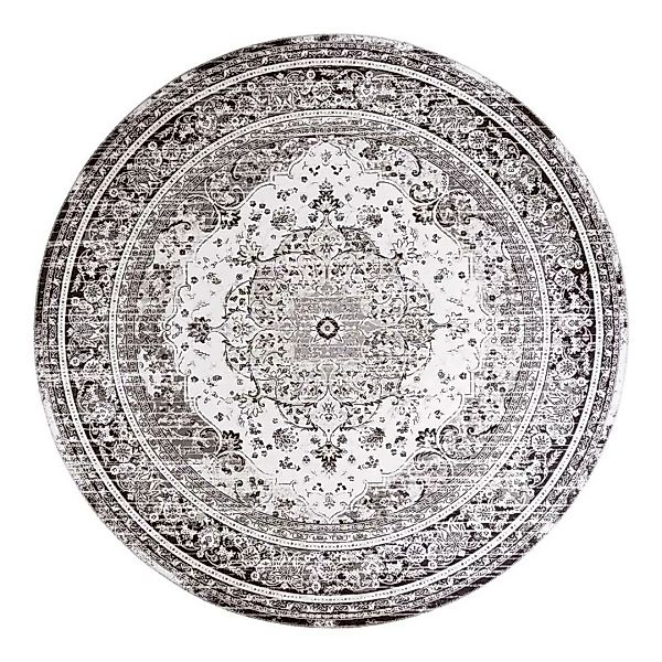 Vintage Teppich rund mit Ornament Muster 200 cm Durchmesser günstig online kaufen