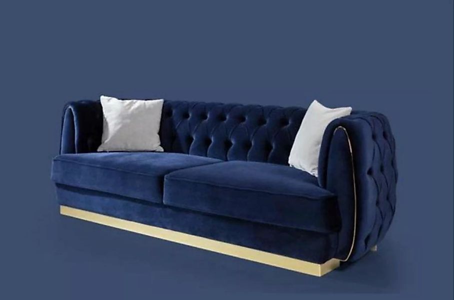 JVmoebel Sofa Blaue Dreisitzer Couch Sofa Elegante Sofa Chesterfield Samt günstig online kaufen