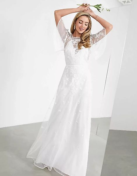 ASOS EDITION – Annie – Hochzeitskleid mit blumiger Stickerei und Flatterärm günstig online kaufen