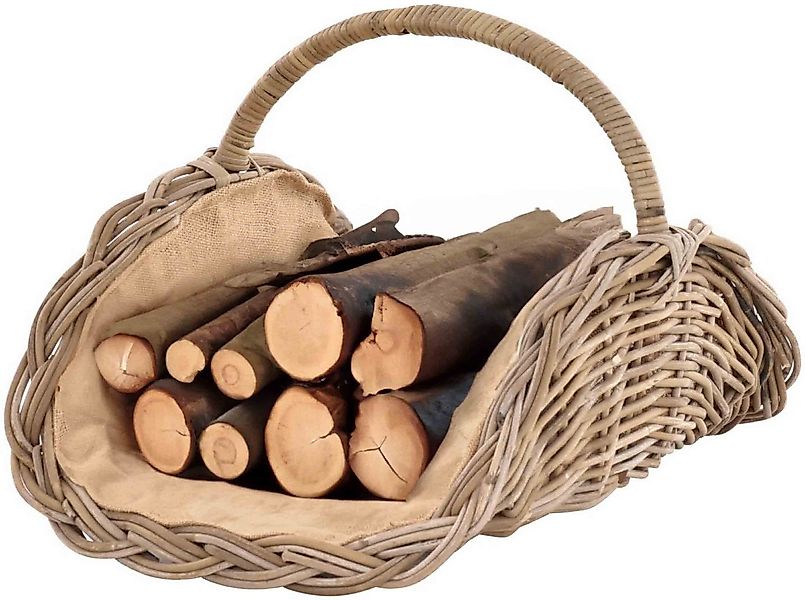 Krines Home Kaminholzkorb Holzkorb Woody aus Kubu-Rattan Naturrohr Kaminkor günstig online kaufen