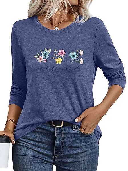PYLIKE Langarmshirt Shirts Damen Casual Blumen Ausgefallene bequemes Langar günstig online kaufen