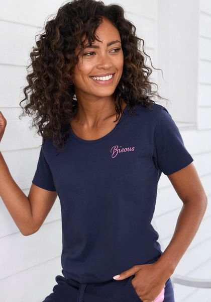 Vivance Kurzarmshirt T-Shirt mit Stickerei, Loungewear günstig online kaufen