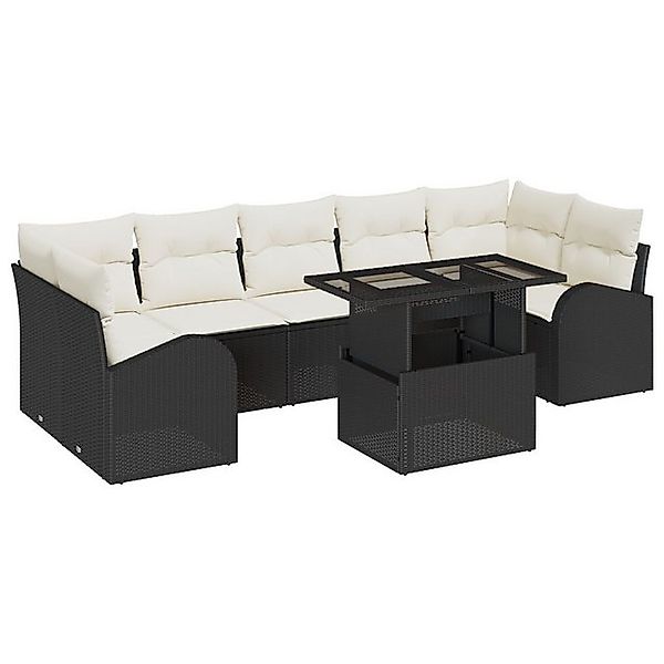 vidaXL Loungesofa 8-tlg. Garten-Sofagarnitur mit Kissen Schwarz Poly Rattan günstig online kaufen