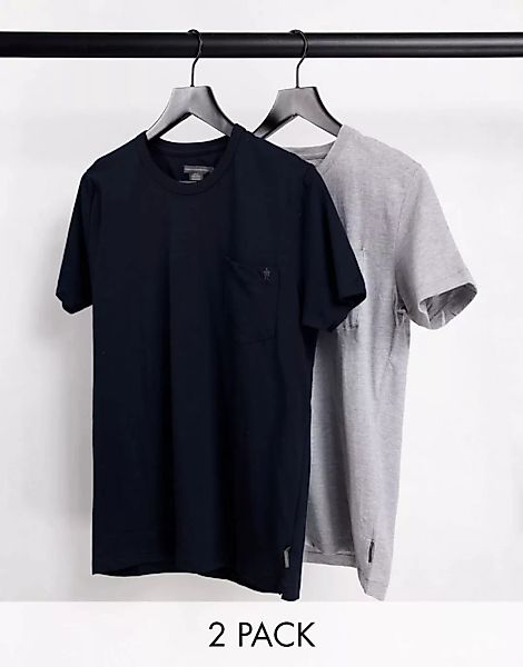 French Connection – 2er-Pack T-Shirts mit Tasche in Marineblau und Hellgrau günstig online kaufen