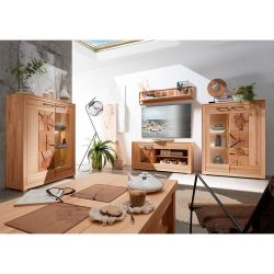 Wohnwand Massivholz Kernbuche in modernem Design 135 cm hoch (vierteilig) günstig online kaufen