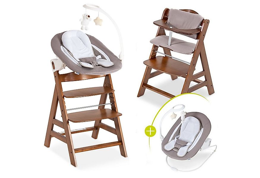 Hauck Hochstuhl Alpha Plus Walnut Newborn Set Deluxe (Set, 4 St), Holz Baby günstig online kaufen