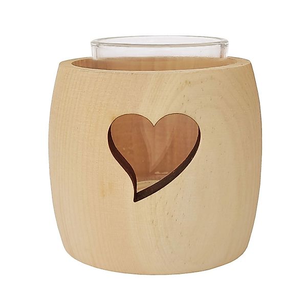 Erst-Holz Zirben Teelichthalter mit Glas und Ausschnitt Herz günstig online kaufen