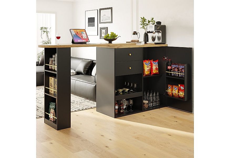 Flieks Bartisch 360° drehbare Stehtisch mit Sideboard (Set, 1-St., mit 2 Sc günstig online kaufen