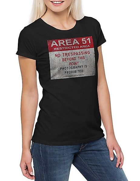 Urban Backwoods Print-Shirt Area 51 Vintage Logo Sign Damen T-Shirt Ufo Tr3 günstig online kaufen