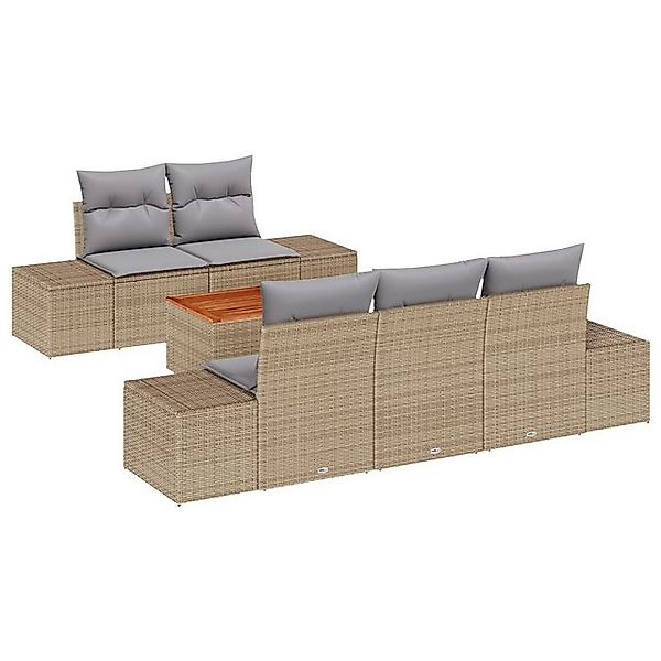 vidaXL Loungesofa 6-teiliges Garten-Sofa-Set mit Kissen in Beige und Poly-R günstig online kaufen