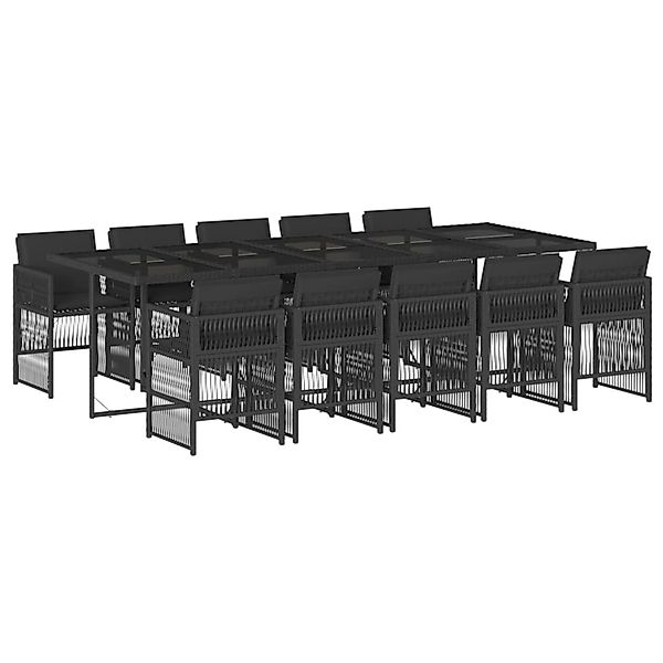 vidaXL 11-Tlg Garten-Essgruppe mit Kissen Schwarz Poly Rattan 3210931 günstig online kaufen