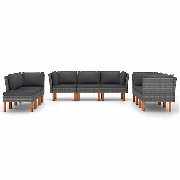 9-tlg. Garten-lounge-set Mit Kissen Poly Rattan Grau günstig online kaufen