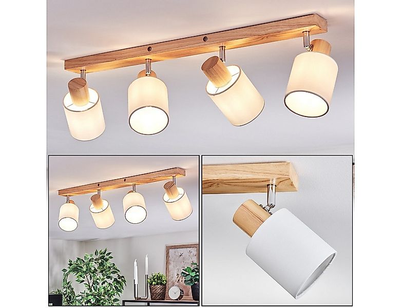 hofstein Deckenleuchte Deckenlampe aus Holz/Metall/Stoff in Natur/Chromfarb günstig online kaufen