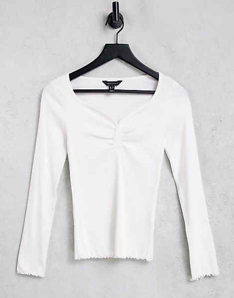New Look – Langärmliges Oberteil in Weiß mit Herzausschnitt günstig online kaufen