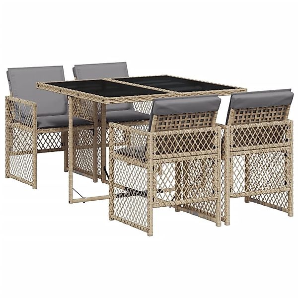 vidaXL 5-Tlg Garten-Essgruppe mit Kissen Beige Poly Rattan 3210720 günstig online kaufen