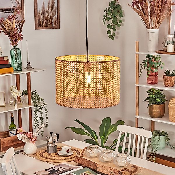 hofstein Hängeleuchte Hängelampe Metall/Rattan/Wiener Geflecht/Stoff, Schwa günstig online kaufen