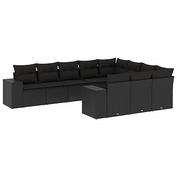 vidaXL 10-Tlg Garten-Sofagarnitur mit Kissen Schwarz Poly Rattan 3255422 günstig online kaufen