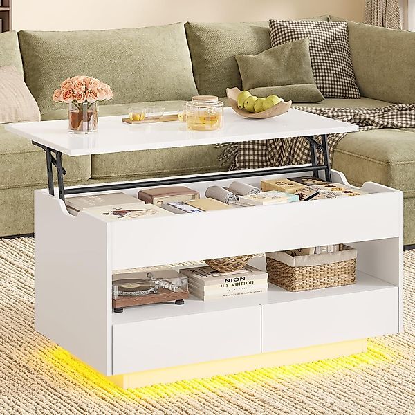 MSMASK Couchtisch Höhenverstellbar, mit LED-Beleuchtung, Kaffeetisch günstig online kaufen
