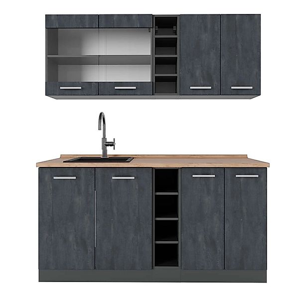 Vicco R-Line Mini-Küche Schwarz Beton/Anthrazit 160 cm AP Eiche günstig online kaufen