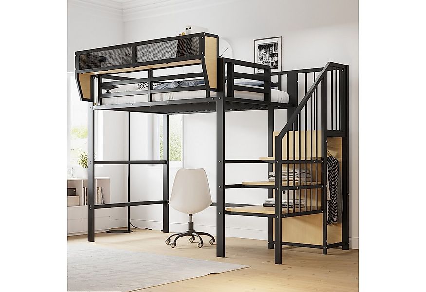 Merax Hochbett (1-St., 255 x 95 x 191 cm) Kinderbett Metallbett 90x200cm mi günstig online kaufen