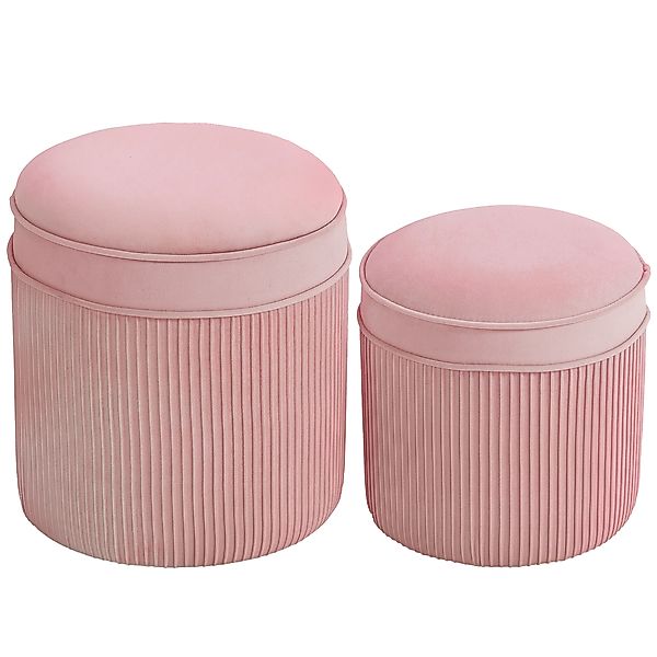 HOMCOM Set von 2 Stapelbaren Runden Poufs mit 34,8L Großem Aufbewahrungspou günstig online kaufen