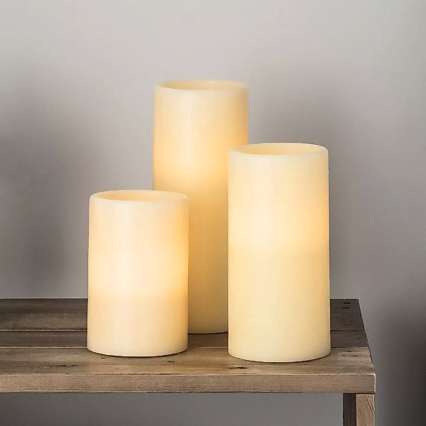 3er Set LED Stumpenkerzen Echtwachs günstig online kaufen