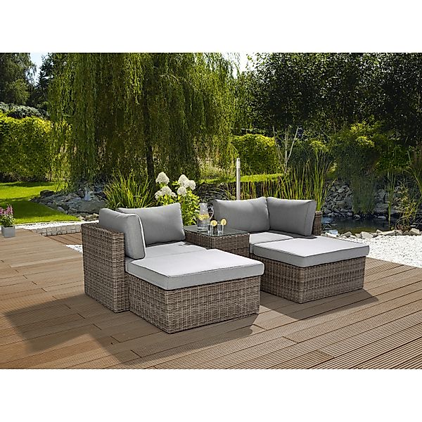 Greemotion Gartenmöbel Lounge-Set Olea Polyrattan 5-teilig Grau günstig online kaufen