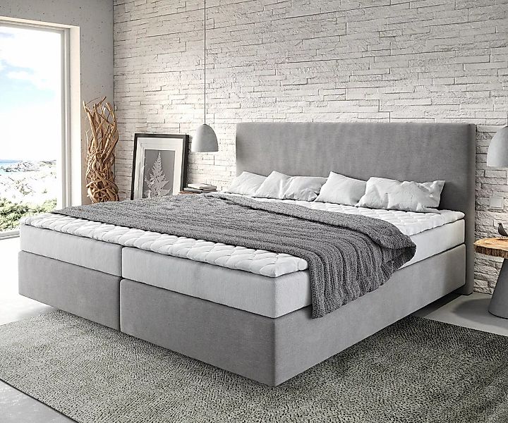 DELIFE Boxspringbett Dream-Well, Mikrofaser Grau 200x200 cm Bonell-Matratze günstig online kaufen