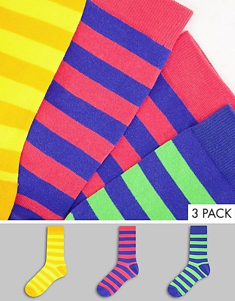 ASOS DESIGN – 3er-Pack Socken mit Farbblock-Streifen-Mehrfarbig günstig online kaufen