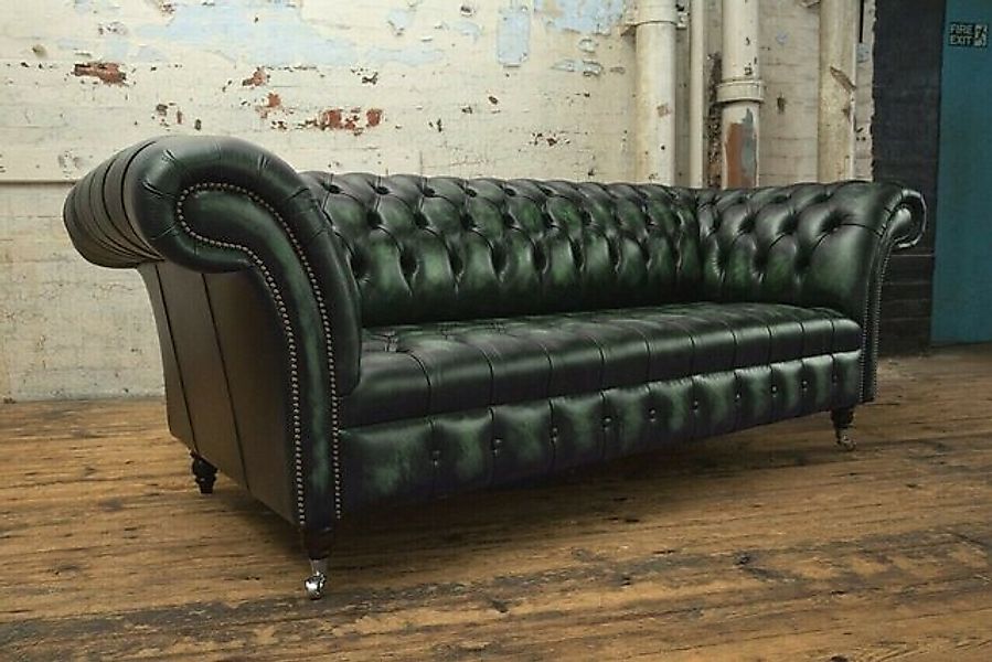 JVmoebel Chesterfield-Sofa Sofa Polster Couch 3er Ledersofa Original Schwar günstig online kaufen