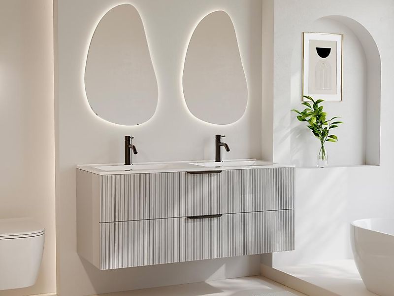 Hängeschrank für Waschbecken in Rillenoptik - Beige - 120 cm - DALIKO günstig online kaufen