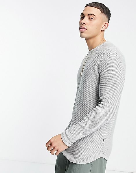Only & Sons – Strukturierter Pullover mit abgerundetem Saum in Grau günstig online kaufen