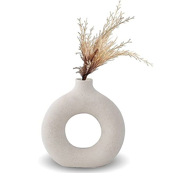 zggzerg Dekovase Keramik Vase für Pampasgras, Beige Donut Vase Deko Wohnzim günstig online kaufen