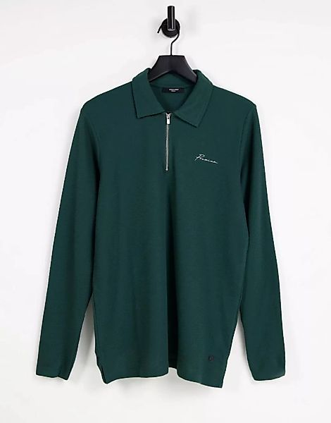 Jack & Jones Premium – Langärmliges Polohemd in Grün mit Reißverschluss günstig online kaufen
