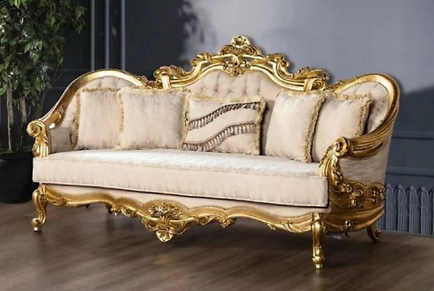 Casa Padrino Sofa Luxus Barock Sofa Cremefarben / Gold - Prunkvolles Wohnzi günstig online kaufen