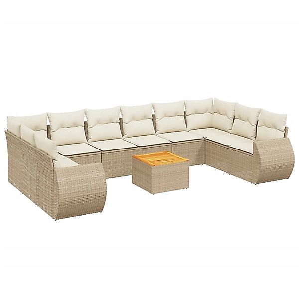 vidaXL 11-Tlg Garten-Sofagarnitur mit Kissen Beige Poly Rattan 3257507 günstig online kaufen