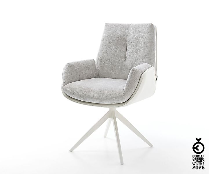 Drehstuhl Clea-Flex Materialmix Echtleder Weiß-Silbergrau Kreuzgestell brei günstig online kaufen