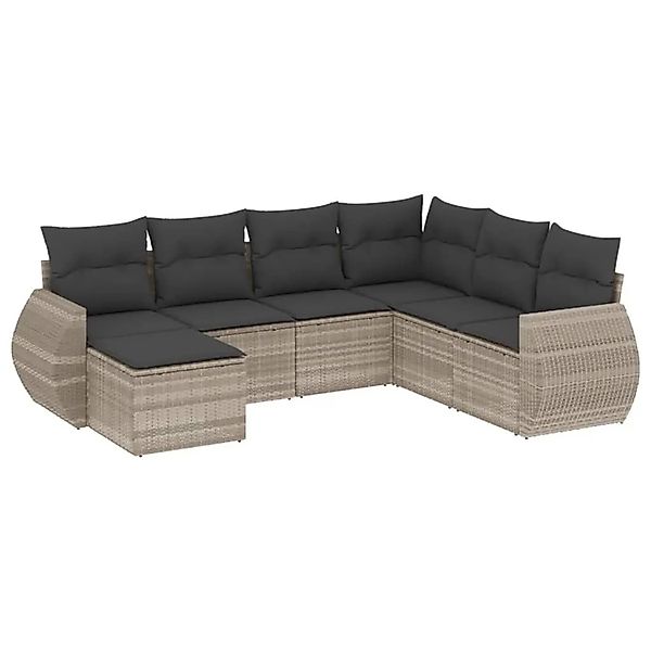 vidaXL 7-Tlg Garten-Sofagarnitur mit Kissen Hellgrau Poly Rattan 3221701 günstig online kaufen