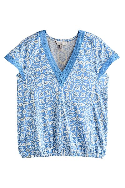 Next V-Shirt Kurzärmeliges Top, Spitzendetails und günstig online kaufen