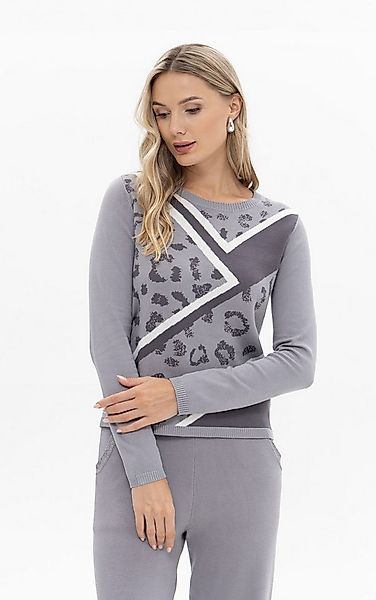 Passioni Strickpullover mit Streifen- und Leoprint günstig online kaufen
