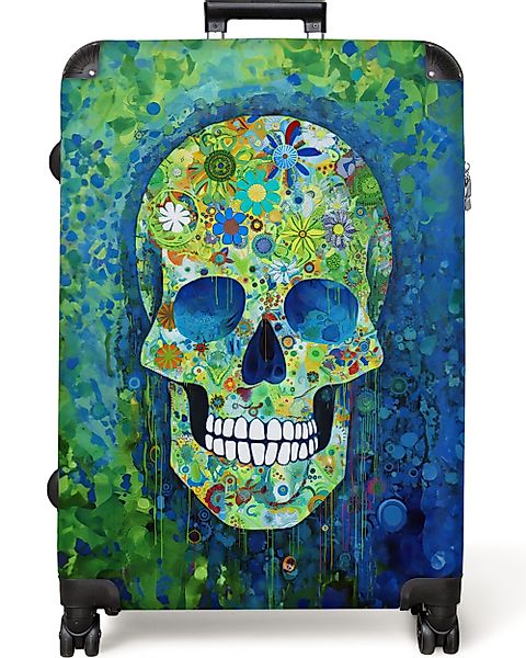 NoBoringSuitcases.com© Hartschalen-Trolley Totenkopf - Blumen - günstig online kaufen