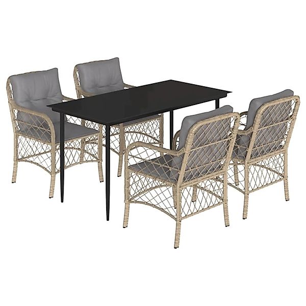 vidaXL 5-Tlg Garten-Essgruppe mit Kissen Beigemischung Poly Rattan 3212154 günstig online kaufen