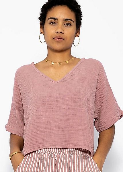SASSYCLASSY Kurzarmshirt Musselin Shirt mit V-Ausschnitt für Damen Shirt mi günstig online kaufen