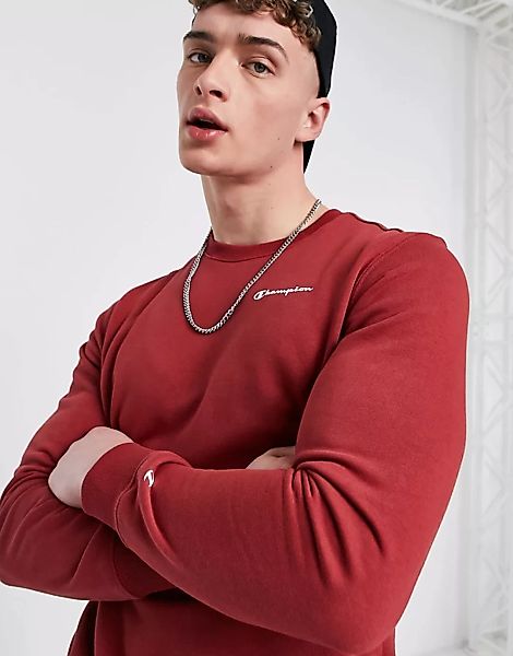 Champion – Sweatshirt mit kleinem Logoschriftzug in Burgunderrot günstig online kaufen